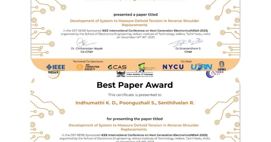 Best Paper Award for Wireless Sensor in Reverse Shoulder Replacement